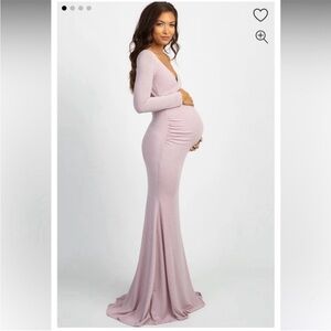Pinkblush Soft Pink Shimmer Long Sleeve Maxi Maternity Dress
